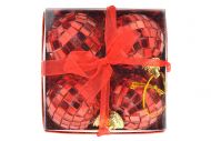 Vánoční kouličky (4cm), disco koule, červené - Set 4ks