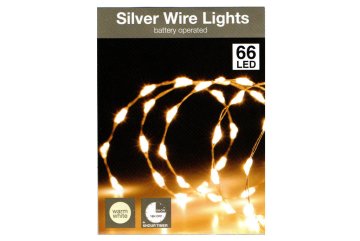 Řetěz 66 LED teplá bílá s časovačem na baterie stříbrná 100cm
