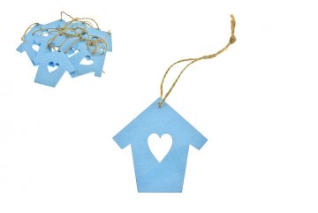 Dřevěná ozdoba, modrý dům se srdcem, 10 ks