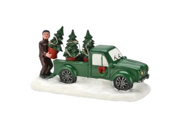Vánoční scéna stromečky s autem - Zelené auto 13 cm