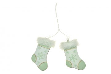 Dřevěné vánoční ozdoby, ponožky, zelené