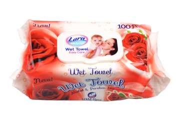 Vlhčené ubrousky LARA 100ks (15x18cm) - Balení s růží Vlhčené ubrousky LARA 100ks (15x18cm) - Balení s růží