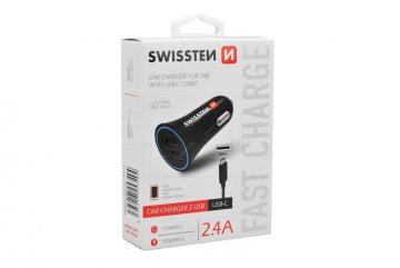 Nabíječka mobilů do auta SWISSTEN 2.4A 2USB - USB-C Nabíječka mobilů do auta SWISSTEN 2.4A 2USB - USB-C