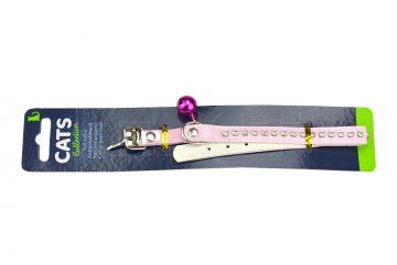 Obojek pro kočku s kamínky a rolničkou CATS (23-28cm) - Růžový Obojek pro kočku s kamínky a rolničkou CATS (23-28cm) - Růžový