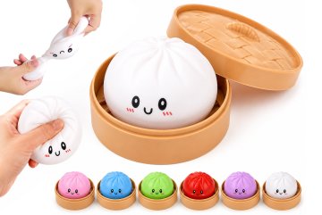 Squishy Dumpling antistresový mačkací knedlík v bambusovém košíku