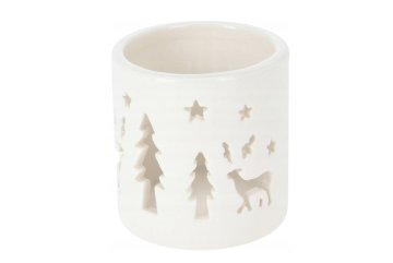 Porcelánový svícen na čajovou svíčku 6 cm - bílý, motiv lesní zvěře