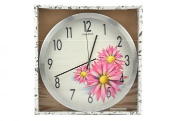 Nástěnné hodiny TIMEGOLD (28cm) - Růžové květy Nástěnné hodiny TIMEGOLD (28cm) - Růžové květy