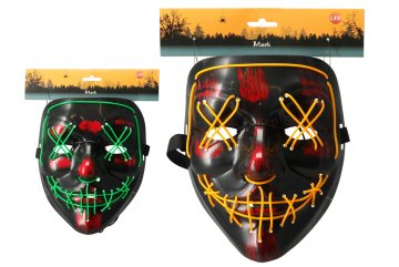 LED Halloween maska - svítící strašidelná maska, mix motivů 20×17 cm, 1 ks
