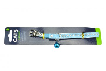 Obojek pro kočku s kamínky a rolničkou CATS (23-28cm) - Modrý Obojek pro kočku s kamínky a rolničkou CATS (23-28cm) - Modrý