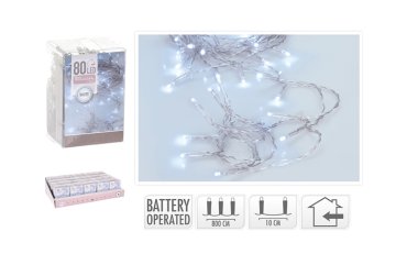 Vánoční LED osvětlení na baterie 80 LED - Studená bílá