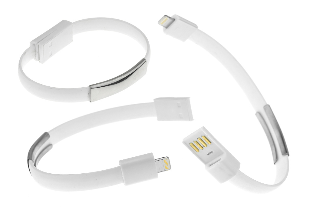 Silikonový náramek pro nabíjení telefonu, Lightning - Bílý Silikonový náramek pro nabíjení telefonu, Lightning - Bílý