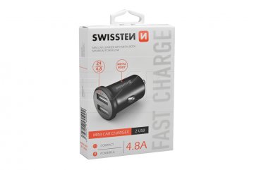 Mini nabíječka mobilů do auta v kovovém provedení SWISSTEN 4.8A - Černá Mini nabíječka mobilů do auta v kovovém provedení SWISSTEN 4.8A - Černá