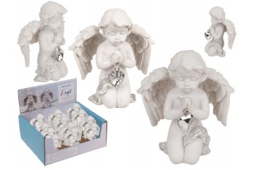 Klečící andílek s křišťálovým srdcem - polyresinová figurka, mix vzorů, 7,5 cm