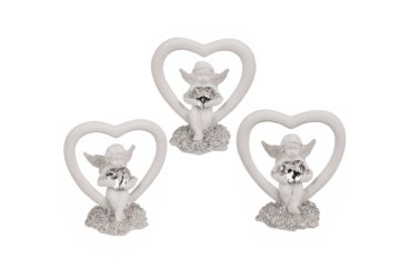 Anděl v srdci s křišťálovým srdcem - polyresinová figurka, 5,2 × 2,8 × 5,8 cm, mix motivů