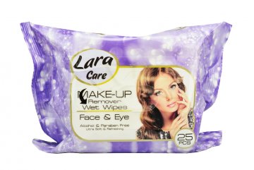 Vlhčené ubrousky na odstranění make-upu LARA 25ks (18x18cm) - Fialové balení Vlhčené ubrousky na odstranění make-upu LARA 25ks (18x18cm) - Fialové balení