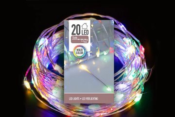 Vánoční LED řetěz 20 microLED, multicolor, 1 m, na baterie 2×AA