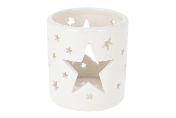 Porcelánový svícen 8 cm - bílý, motiv hvězdy