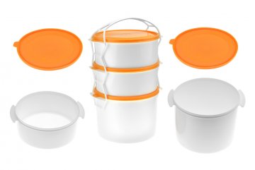 Plastový jídlonosič 3 dílný 2x1,1l + 1x2l - Oranžový (26cm) Plastový jídlonosič 3 dílný 2x1,1l + 1x2l - Oranžový (26cm)