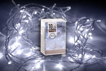 Vnitřní LED řetěz - 10 LED, studená bílá, 1 m, na baterie