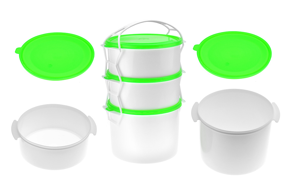 Plastový jídlonosič 3 dílný 2x1,1l + 1x2l - Zelený (26cm) Plastový jídlonosič 3 dílný 2x1,1l + 1x2l - Zelený (26cm)