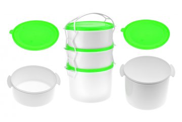 Plastový jídlonosič 3 dílný 2x1,1l + 1x2l - Zelený (26cm) Plastový jídlonosič 3 dílný 2x1,1l + 1x2l - Zelený (26cm)