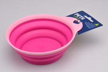 Skládací silikonová miska na pro psy a kočky - Růžová (15x5,5cm)