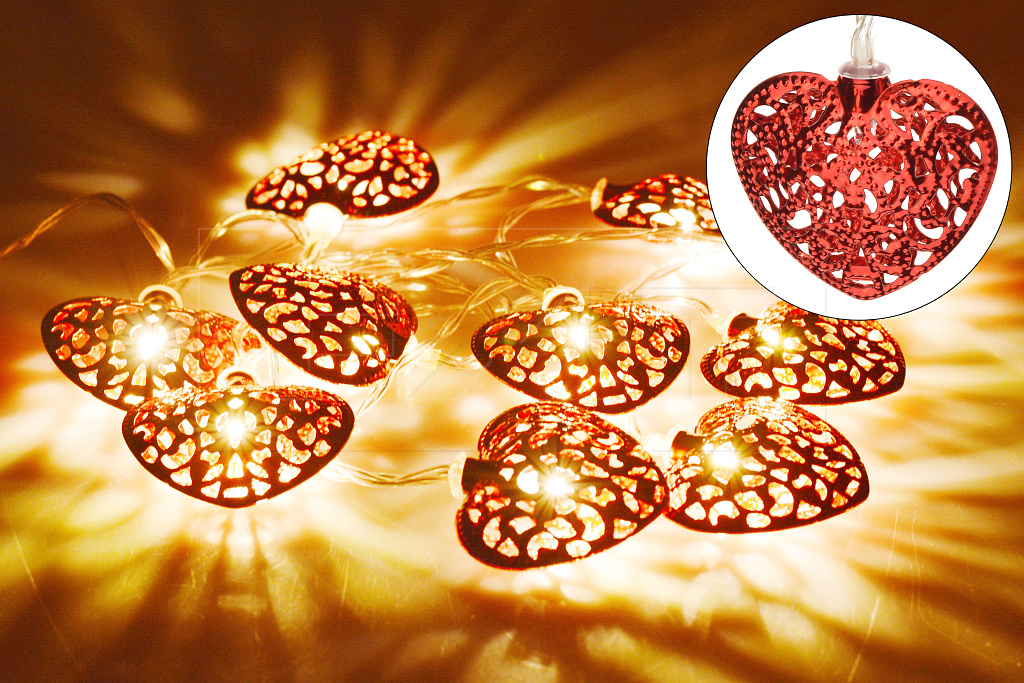 Svítící srdíčka na baterie DECORATIVE 10LED (165x5cm) - Červené, teplá bílá Svítící srdíčka na baterie DECORATIVE 10LED (165x5cm) - Červené, teplá bílá