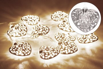 Svítící srdíčka na baterie DECORATIVE 10LED (165x5cm) - Stříbrné, teplá bílá Svítící srdíčka na baterie DECORATIVE 10LED (165x5cm) - Stříbrné, teplá bílá