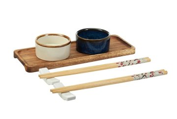 Sada na sushi 9 ks z akáciového dřeva a porcelánu