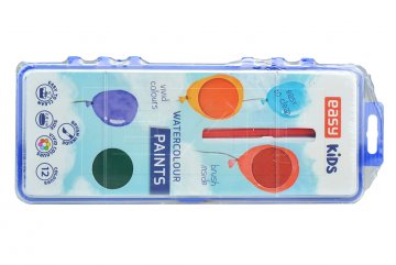 Vodové barvy (2.8cm) se štětcem EASY KIDS - Set 12 barev Vodové barvy (2.8cm) se štětcem EASY KIDS - Set 12 barev