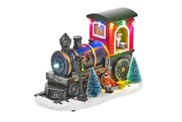 Vánoční Express - Scéna vlak s LED diodami 22cm - Kluk čeká na dárky