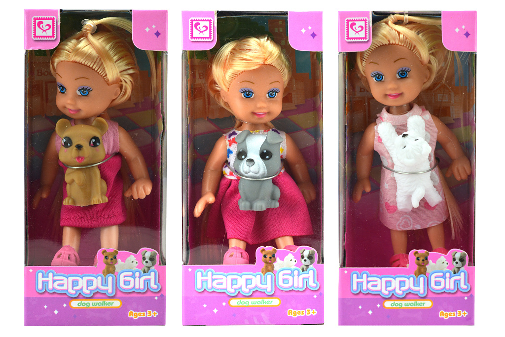 Mini panenka s pejskem Happy Girl (11cm) - Mix barev, 1ks Mini panenka s pejskem Happy Girl (11cm) - Mix barev, 1ks