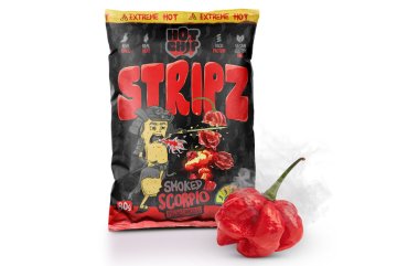 HOT-CHIP Stripz Smoked Scorpio 80 g - luštěninové stripsy s Trinidad Moruga Scorpion