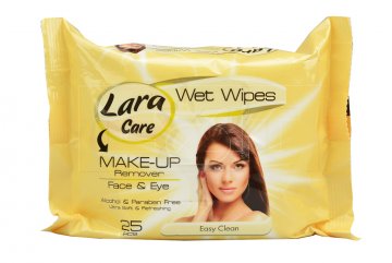 Vlhčené ubrousky na odstranění make-upu LARA 25ks (18x18cm) - Žluté balení Vlhčené ubrousky na odstranění make-upu LARA 25ks (18x18cm) - Žluté balení