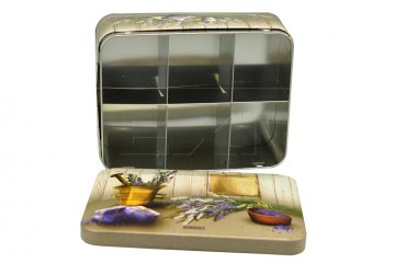 Plechový box na čaje s šesti přihrádkami a motivem levandule - BANQUET Plechový box na čaje s šesti přihrádkami a motivem levandule - BANQUET