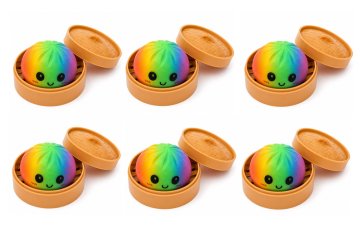 Set 6ks Squishy Dumpling - Duhový mix (velký 8,5cm)