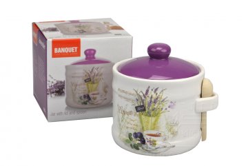Porcelánová dóza s víčkem a dřevěnou lžičkou BANQUET 400ml (10x10cm) Porcelánová dóza s víčkem a dřevěnou lžičkou BANQUET 400ml (10x10cm)