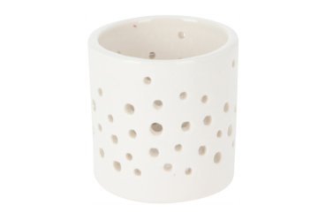 Porcelánový svícen na čajovou svíčku 6 cm - bílý, motiv koleček