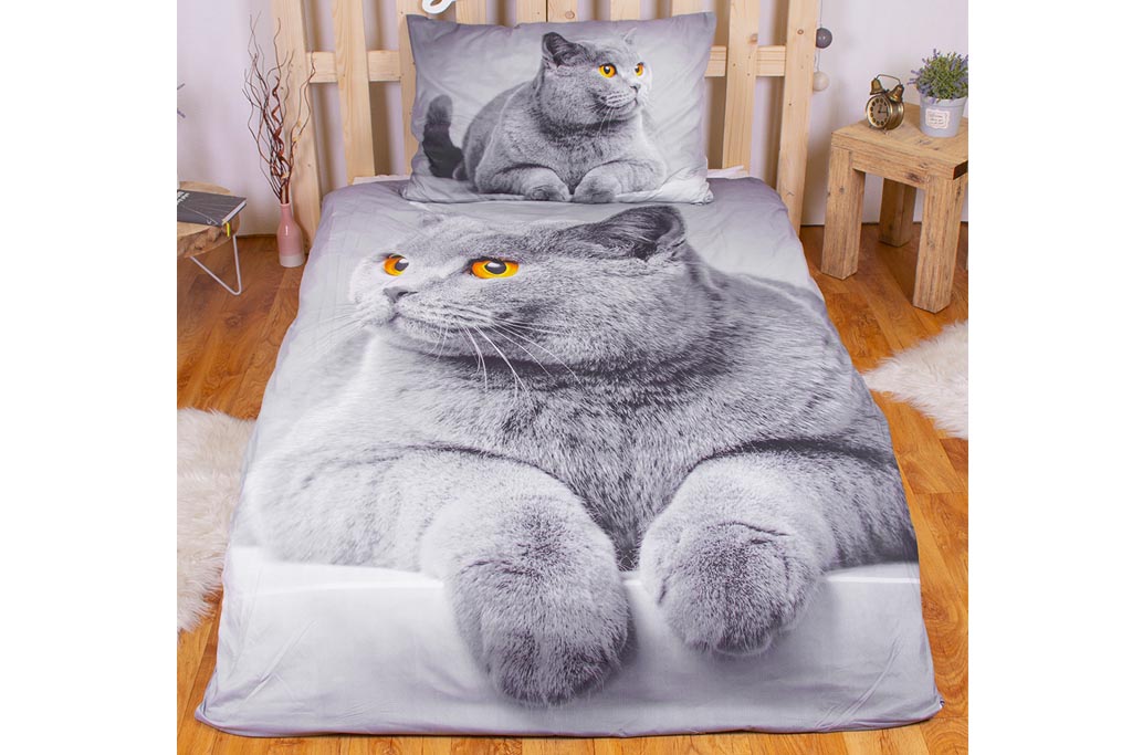 3D povlečení 140x200 + 70x90 - Grey cat 3D povlečení 140x200 + 70x90 - Grey cat