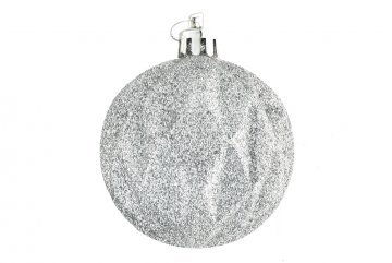Vánoční koulička (6cm) - Stříbrná, se třpytkami, tvarovaná, 1ks