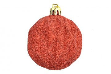 Vánoční koulička (6cm) - Červená, se třpytkami, tvarovaná, 1ks