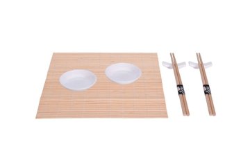 Sushi set porcelán / bambus sada 7 ks bílá