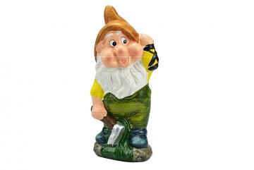Sádrový trpaslík (20.5cm) - S motykou, lucernou a hnědou čepicí Sádrový trpaslík (20.5cm) - S motykou, lucernou a hnědou čepicí