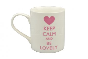 Porcelánový hrníček 300ml KEEP CALM AND BE LOVELY (9.5x8cm) - Růžový nápis